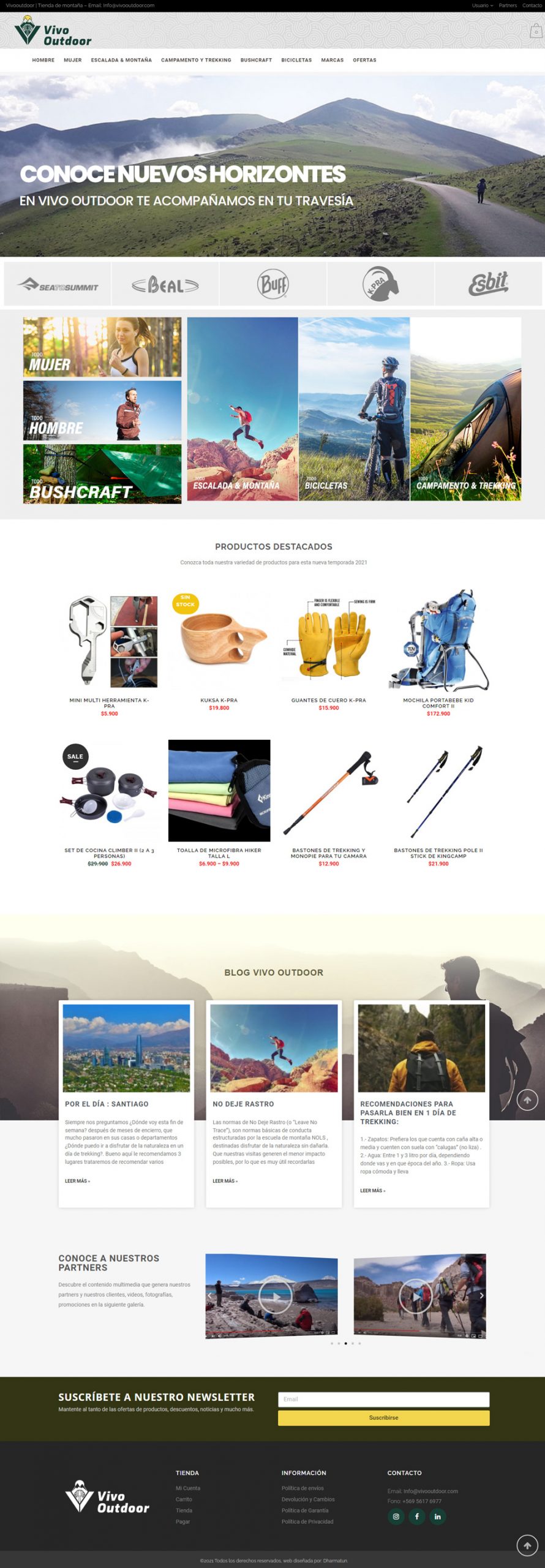 Servicio de diseño web Vivooutdoor trekking, Sitio web, Página web, Páginas web quilpué, Viña del mar